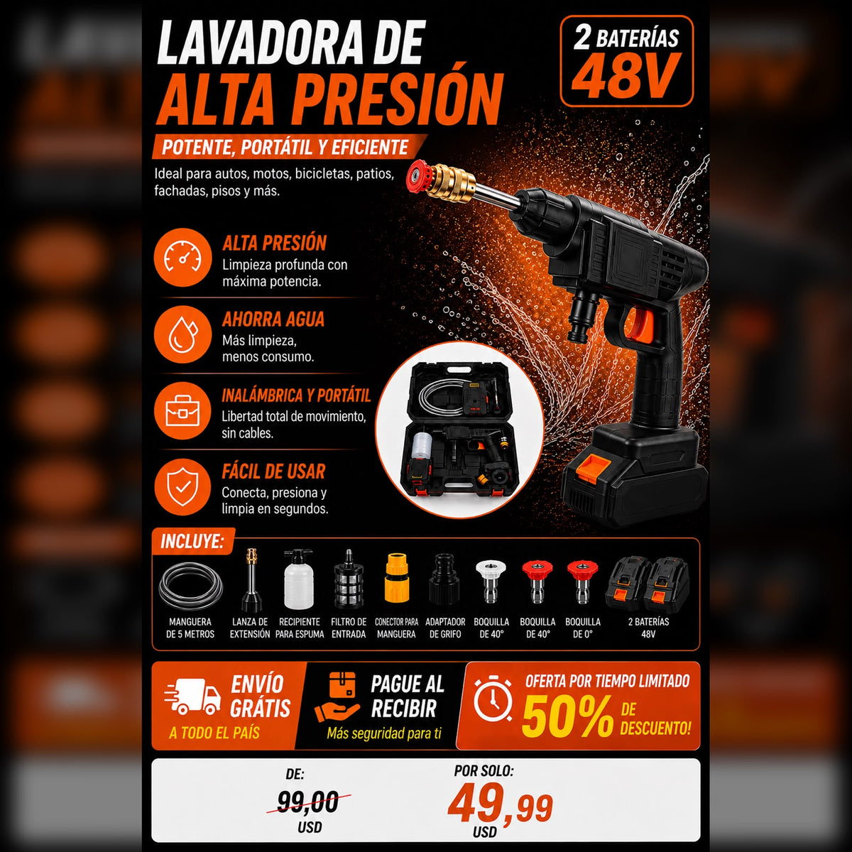 🚗 Hidrolavadora Inalámbrica 48V | Lava tu Auto Sin Manguera en Minutos